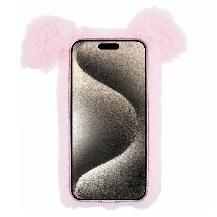 For iPhone 15 Pro Case Cute Pig Plush + TPU Shockproof Phone Cover