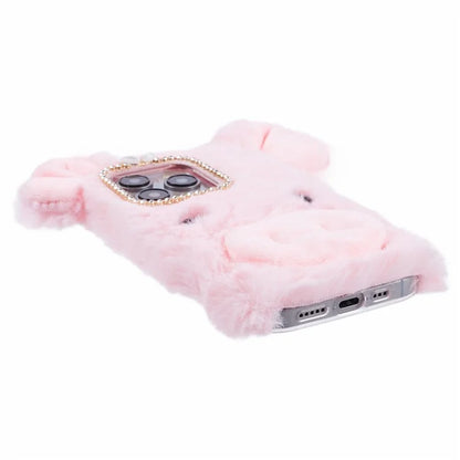 For iPhone 15 Pro Case Cute Pig Plush + TPU Shockproof Phone Cover