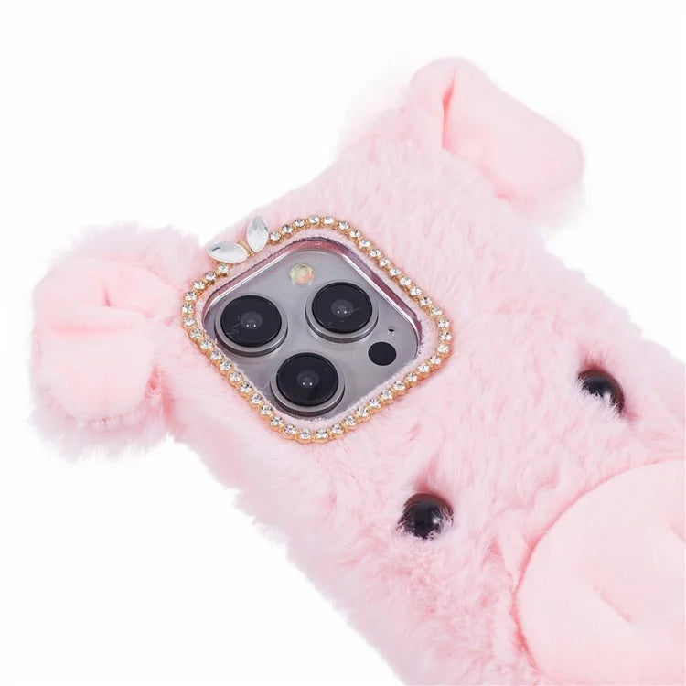 For iPhone 15 Pro Case Cute Pig Plush + TPU Shockproof Phone Cover