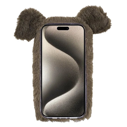 For iPhone 15 Pro Case Cute Pig Plush + TPU Shockproof Phone Cover