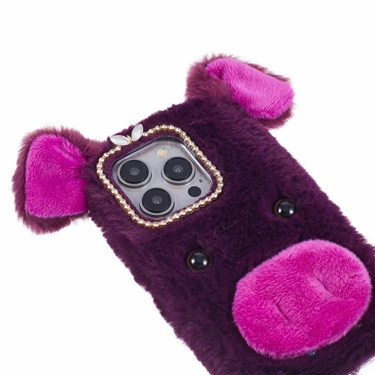 For iPhone 15 Pro Case Cute Pig Plush + TPU Shockproof Phone Cover