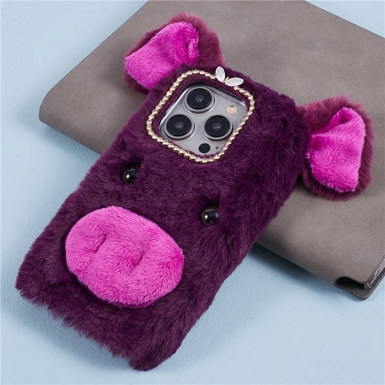 For iPhone 15 Pro Case Cute Pig Plush + TPU Shockproof Phone Cover
