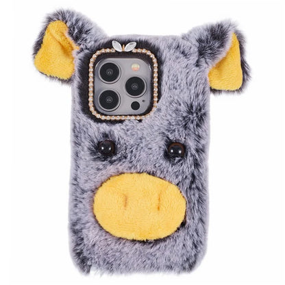 For iPhone 15 Pro Case Cute Pig Plush + TPU Shockproof Phone Cover