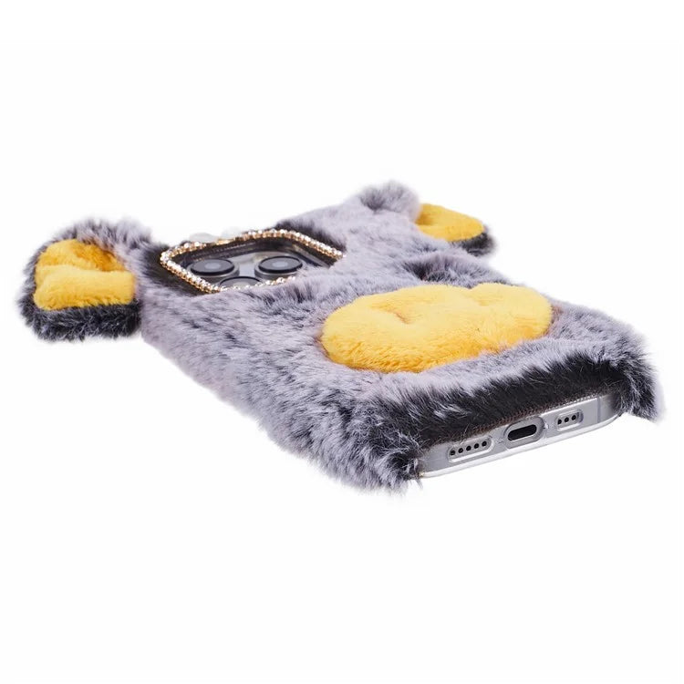 For iPhone 15 Pro Case Cute Pig Plush + TPU Shockproof Phone Cover