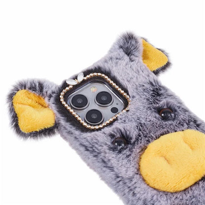 For iPhone 15 Pro Case Cute Pig Plush + TPU Shockproof Phone Cover
