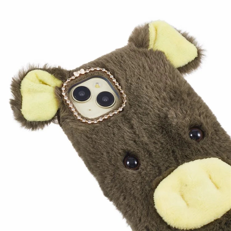 For iPhone 15 Case Cute Cartoon Pig Design Soft Plush + TPU Anti-scratch Phone Cover