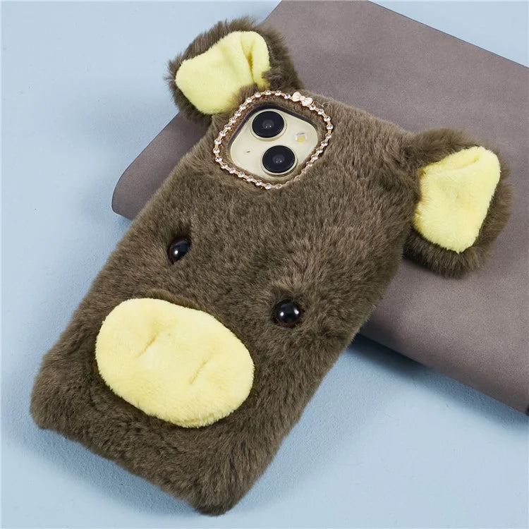 For iPhone 15 Case Cute Cartoon Pig Design Soft Plush + TPU Anti-scratch Phone Cover