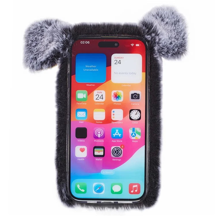 For iPhone 15 Case Cute Cartoon Pig Design Soft Plush + TPU Anti-scratch Phone Cover