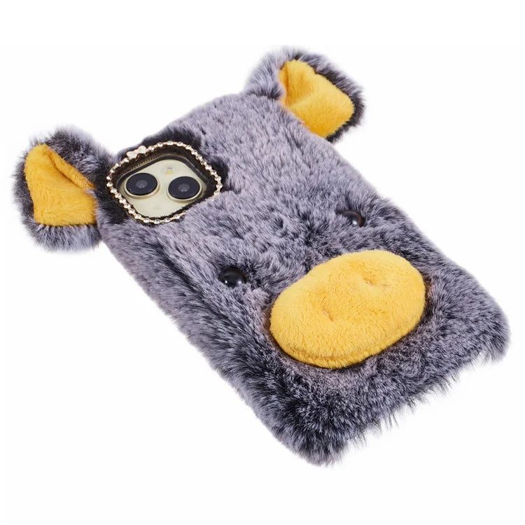 For iPhone 15 Case Cute Cartoon Pig Design Soft Plush + TPU Anti-scratch Phone Cover