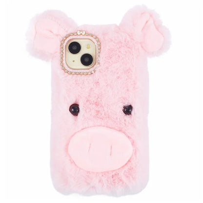 For iPhone 15 Case Cute Cartoon Pig Design Soft Plush + TPU Anti-scratch Phone Cover