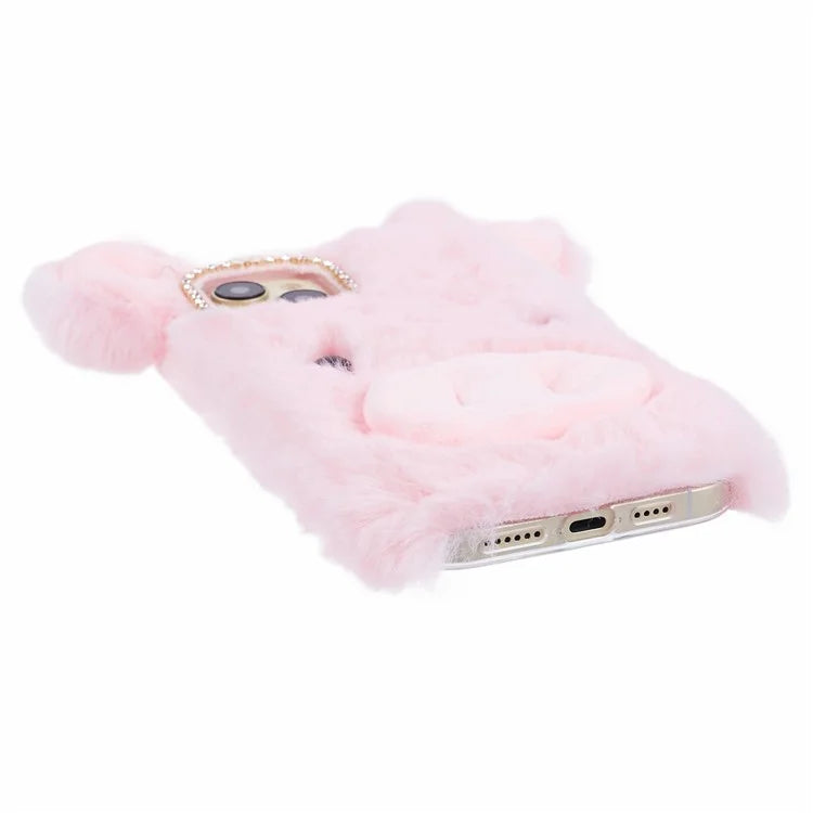For iPhone 15 Case Cute Cartoon Pig Design Soft Plush + TPU Anti-scratch Phone Cover