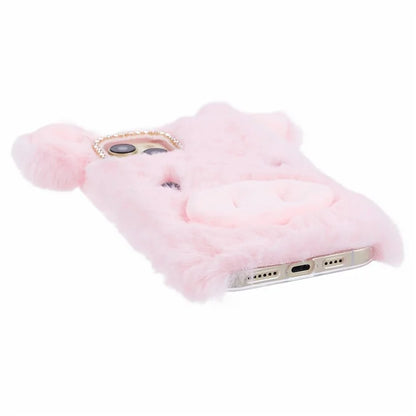 For iPhone 15 Case Cute Cartoon Pig Design Soft Plush + TPU Anti-scratch Phone Cover