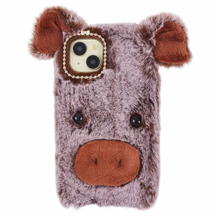 For iPhone 15 Case Cute Cartoon Pig Design Soft Plush + TPU Anti-scratch Phone Cover