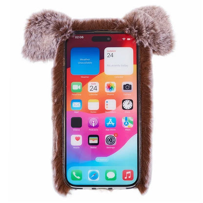 For iPhone 15 Case Cute Cartoon Pig Design Soft Plush + TPU Anti-scratch Phone Cover
