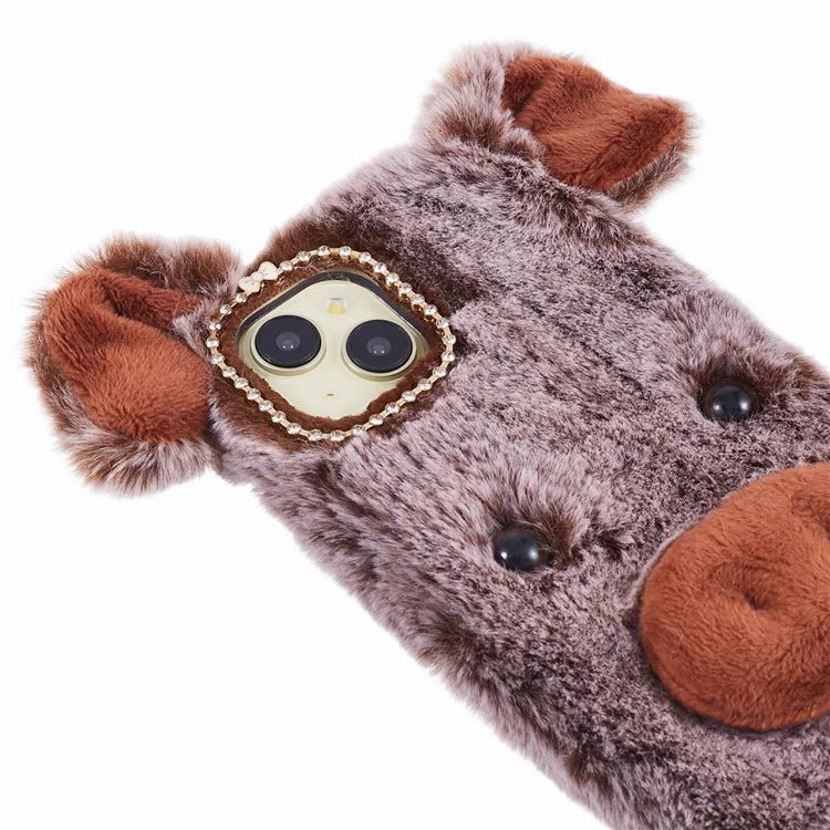 For iPhone 15 Case Cute Cartoon Pig Design Soft Plush + TPU Anti-scratch Phone Cover