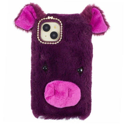 For iPhone 15 Case Cute Cartoon Pig Design Soft Plush + TPU Anti-scratch Phone Cover