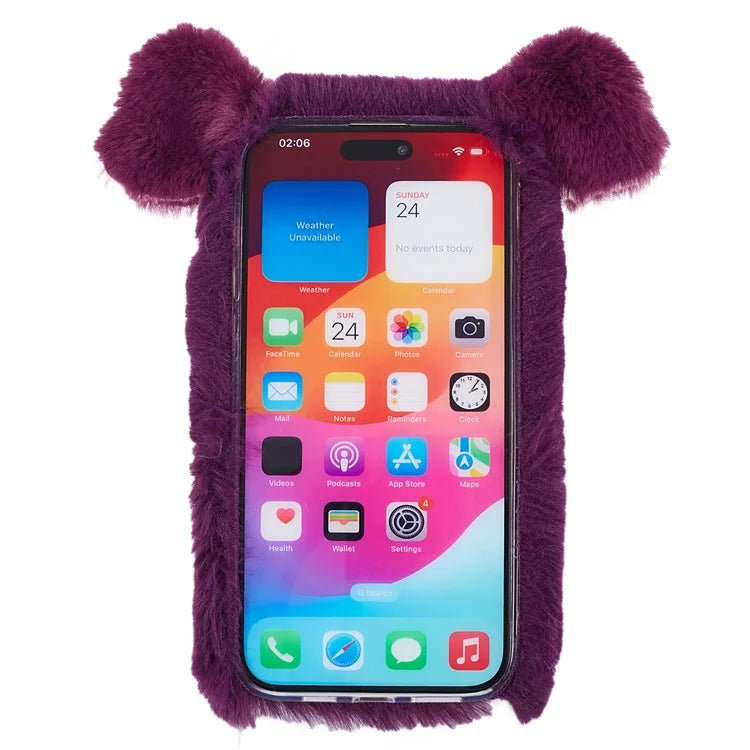 For iPhone 15 Case Cute Cartoon Pig Design Soft Plush + TPU Anti-scratch Phone Cover