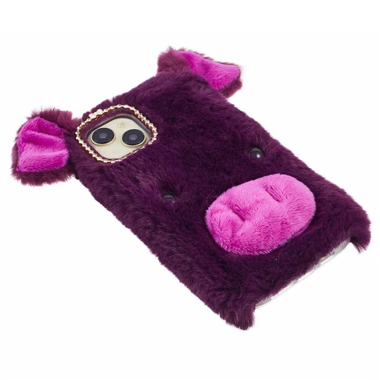 For iPhone 15 Case Cute Cartoon Pig Design Soft Plush + TPU Anti-scratch Phone Cover