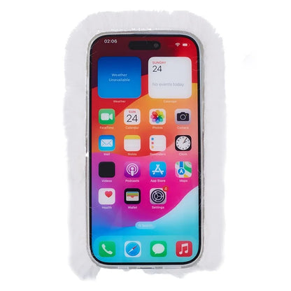 For iPhone 15 Plus Case Fluffy Plush + TPU Love Heart Design Phone Back Cover