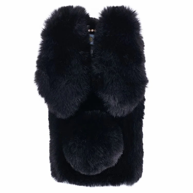 For iPhone 15 Pro Fluffy 3D Bunny Ears Cover Winter Warm Soft TPU Phone Case