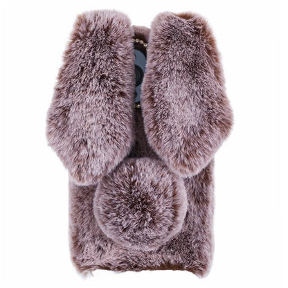 For iPhone 15 Pro Fluffy 3D Bunny Ears Cover Winter Warm Soft TPU Phone Case