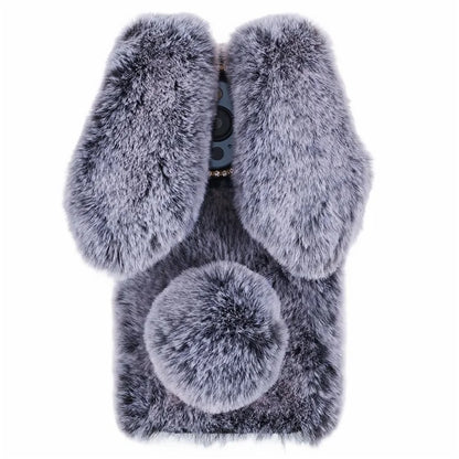 For iPhone 15 Pro Fluffy 3D Bunny Ears Cover Winter Warm Soft TPU Phone Case