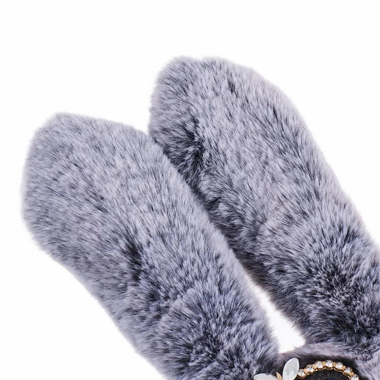 For iPhone 15 Pro Fluffy 3D Bunny Ears Cover Winter Warm Soft TPU Phone Case