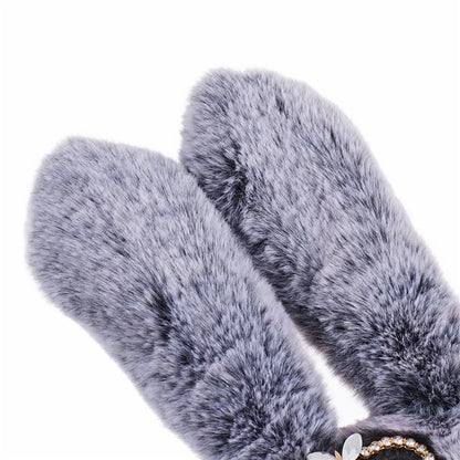 For iPhone 15 Pro Fluffy 3D Bunny Ears Cover Winter Warm Soft TPU Phone Case