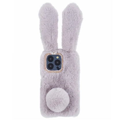 For iPhone 15 Pro Fluffy 3D Bunny Ears Cover Winter Warm Soft TPU Phone Case