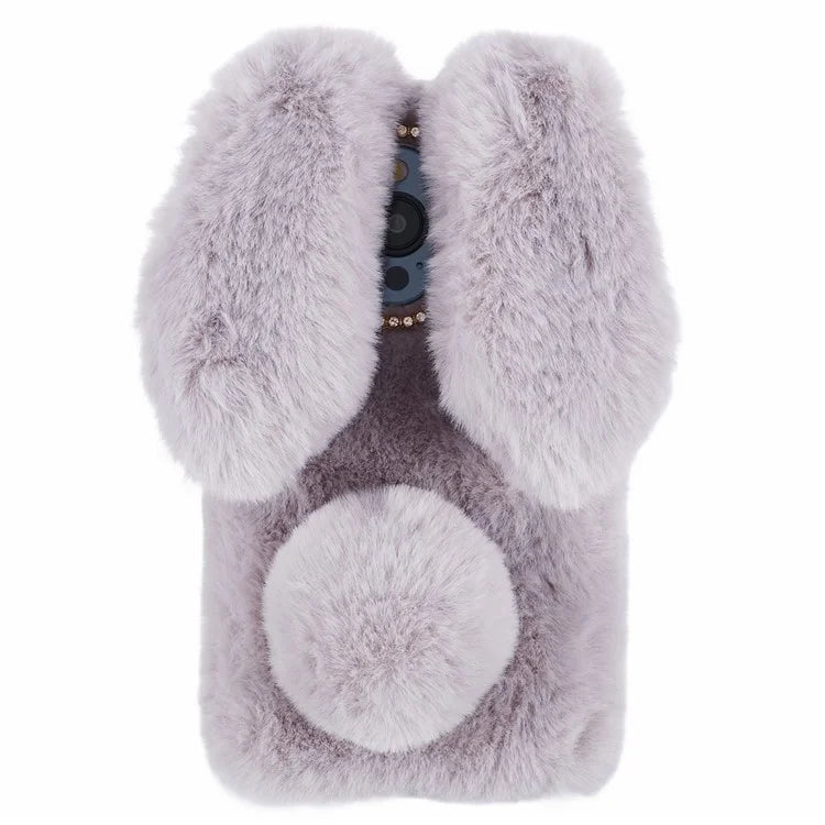 For iPhone 15 Pro Fluffy 3D Bunny Ears Cover Winter Warm Soft TPU Phone Case