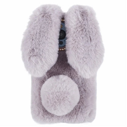 For iPhone 15 Pro Fluffy 3D Bunny Ears Cover Winter Warm Soft TPU Phone Case