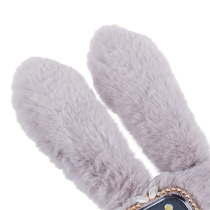 For iPhone 15 Pro Fluffy 3D Bunny Ears Cover Winter Warm Soft TPU Phone Case