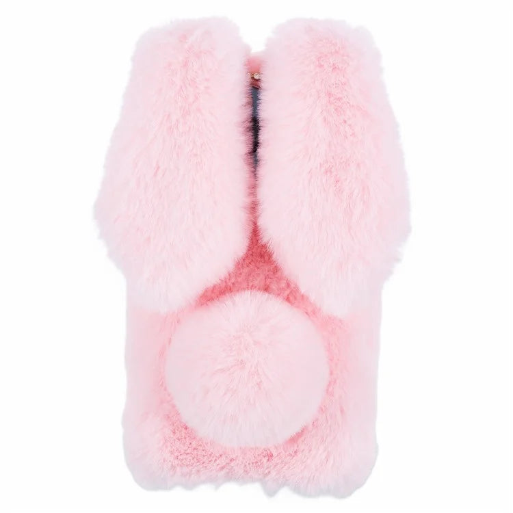 For iPhone 15 Pro Fluffy 3D Bunny Ears Cover Winter Warm Soft TPU Phone Case