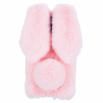 For iPhone 15 Pro Fluffy 3D Bunny Ears Cover Winter Warm Soft TPU Phone Case