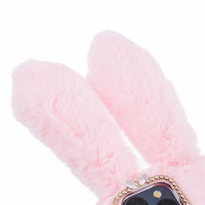For iPhone 15 Pro Fluffy 3D Bunny Ears Cover Winter Warm Soft TPU Phone Case