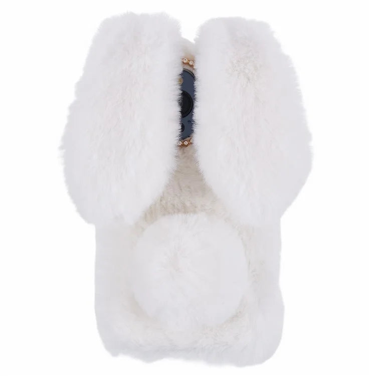 For iPhone 15 Pro Fluffy 3D Bunny Ears Cover Winter Warm Soft TPU Phone Case