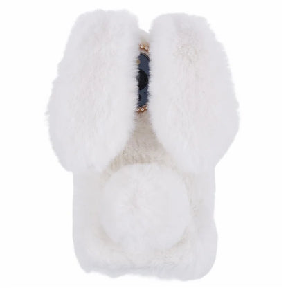For iPhone 15 Pro Fluffy 3D Bunny Ears Cover Winter Warm Soft TPU Phone Case