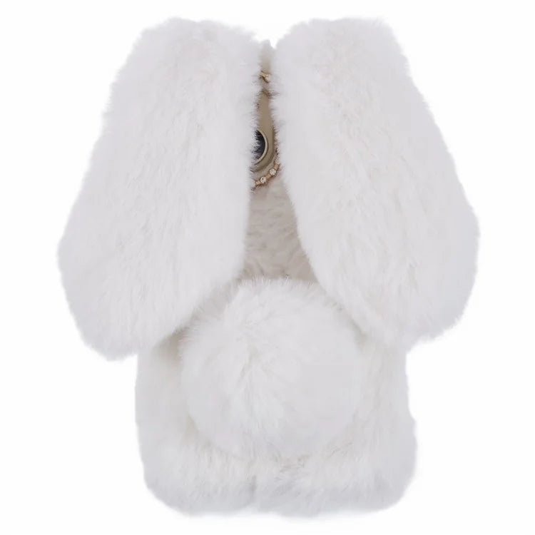For iPhone 15 Fluffy Bunny Ear Case Flexible TPU Protective Phone Cover