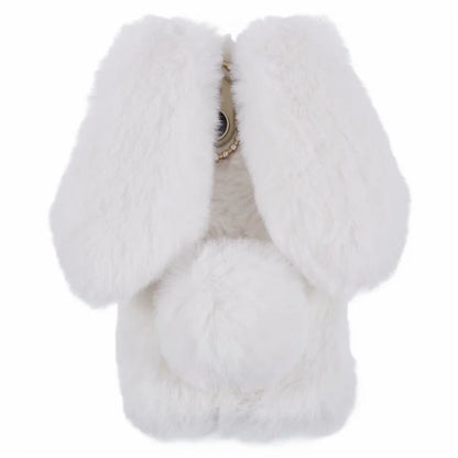 For iPhone 15 Fluffy Bunny Ear Case Flexible TPU Protective Phone Cover