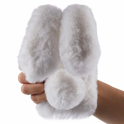 For iPhone 15 Fluffy Bunny Ear Case Flexible TPU Protective Phone Cover