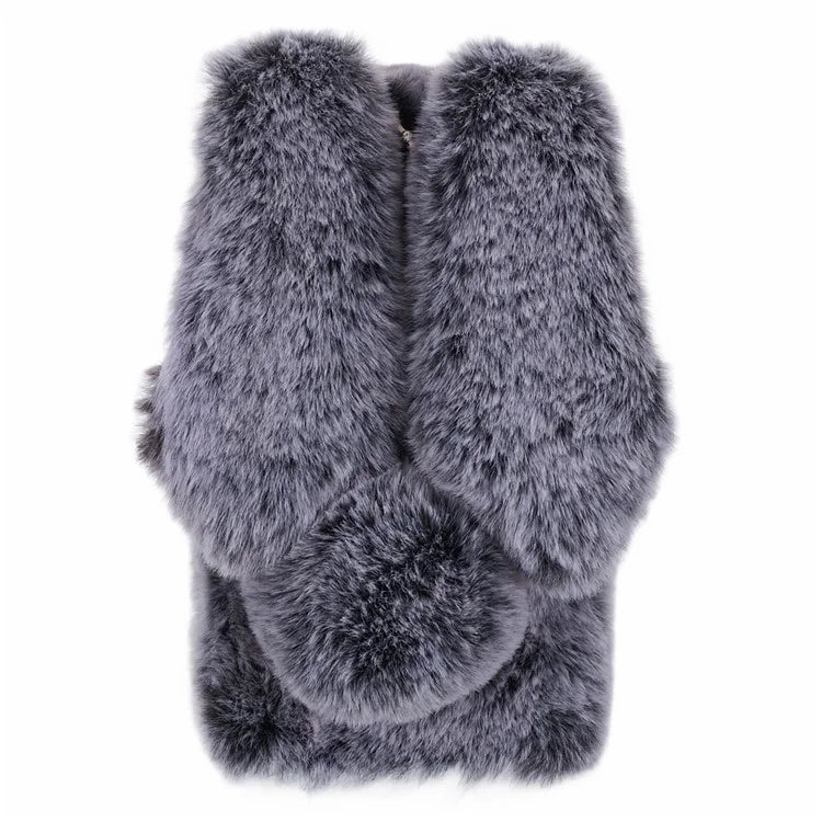 For iPhone 15 Fluffy Bunny Ear Case Flexible TPU Protective Phone Cover