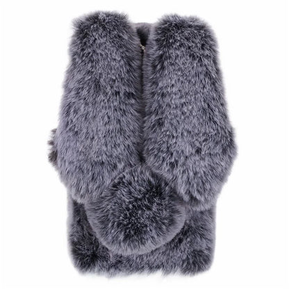 For iPhone 15 Fluffy Bunny Ear Case Flexible TPU Protective Phone Cover