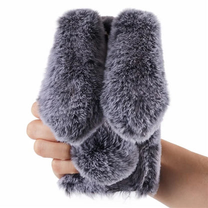 For iPhone 15 Fluffy Bunny Ear Case Flexible TPU Protective Phone Cover