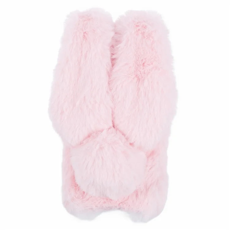 For iPhone 15 Fluffy Bunny Ear Case Flexible TPU Protective Phone Cover