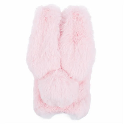 For iPhone 15 Fluffy Bunny Ear Case Flexible TPU Protective Phone Cover