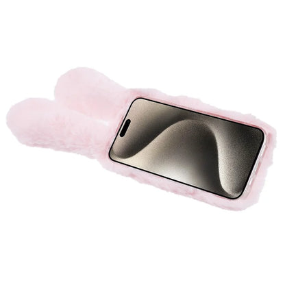 For iPhone 15 Fluffy Bunny Ear Case Flexible TPU Protective Phone Cover