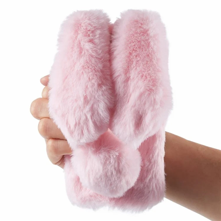 For iPhone 15 Fluffy Bunny Ear Case Flexible TPU Protective Phone Cover