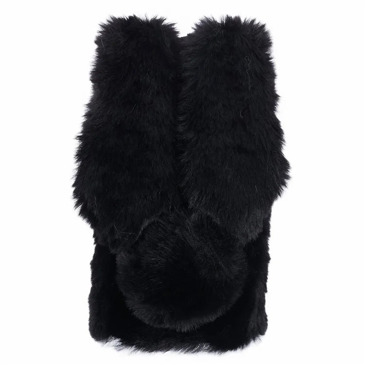 For iPhone 15 Fluffy Bunny Ear Case Flexible TPU Protective Phone Cover