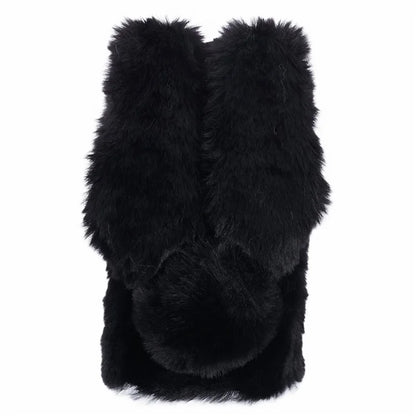 For iPhone 15 Fluffy Bunny Ear Case Flexible TPU Protective Phone Cover