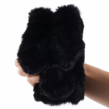 For iPhone 15 Fluffy Bunny Ear Case Flexible TPU Protective Phone Cover